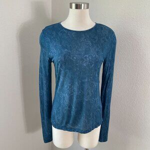 NEW Vince Womens Medium Blue Marble Top Modal Long Sleeve Lightweight Shirt